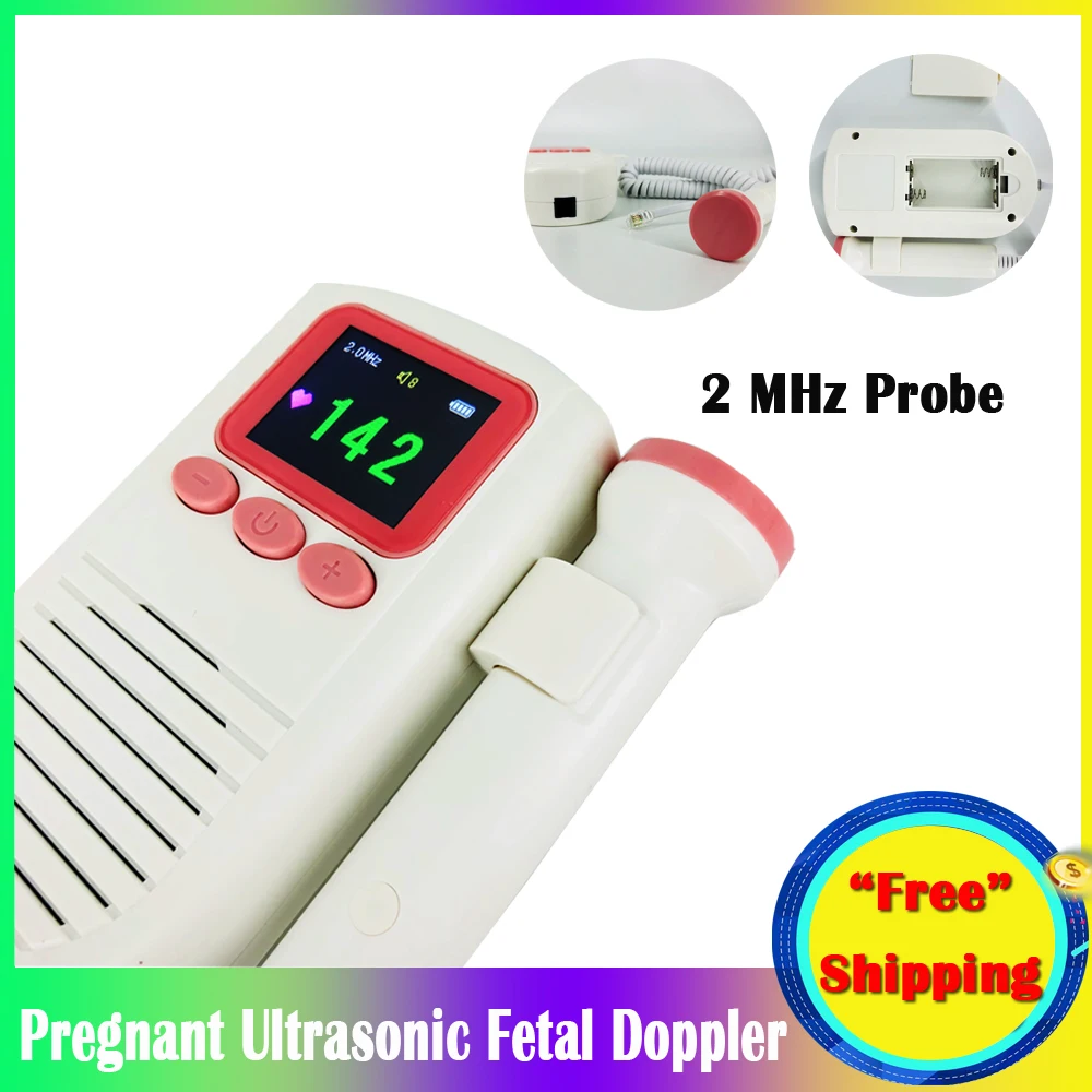 

New Version Big LCD display Fetal Doppler Portable ultrasound fetal heart monitor Added 2MHz probe Alarm Function & FHR Curve