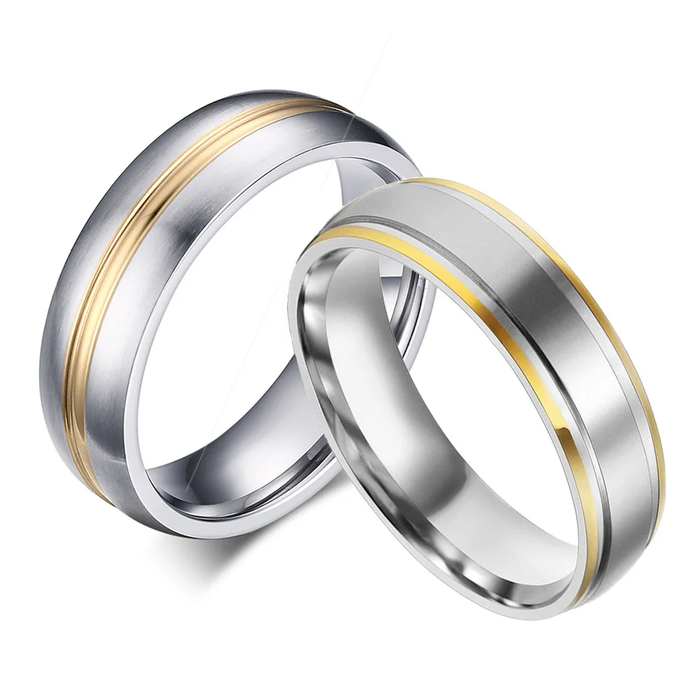 Gold-Color Titanium Rings 316L Stainless Steel Rings for Men Women Engagement Wedding Band Classic Jewelry Full Size