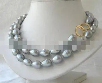 

Handmade 32" 9-10mm natural gray baroque freshwater pearl necklace-14k/20 gold