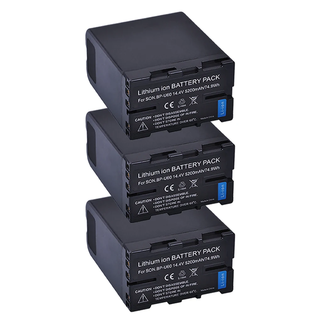 Batmax 14.4V 5200mAh 3Pcs BP-U60 BP U60 Batteries for Sony BP-U60 BP-U90 BP-U30 and PXW-FS7/FS5/X180 PMW-100/150/150P/160 PMW-2 Batmax 14.4V 5200mAh 3Pcs BP-U60 BP U60 Batteries for Sony BP-U60 BP-U90 BP-U30 and PXW-FS7/FS5/X180 PMW-100/150/150P/160 PMW-2