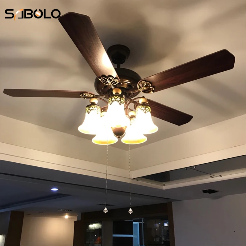 Ceiling Fans With Lights For Living Room 220V Wooden Ceiling Fans 42/48 Inch Remote Control