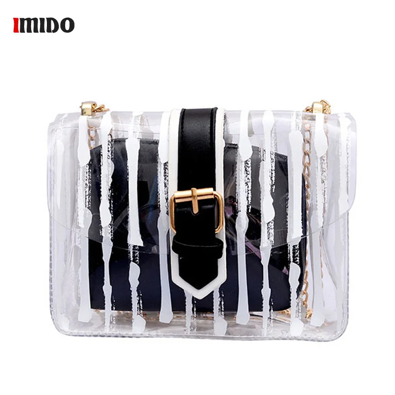 

Women Clear PVC Messenger Bag Candy Color Striped Chain Crossbody bag 2pcs sets Shoulder bags for Girls Cute Mini Flap Handbags