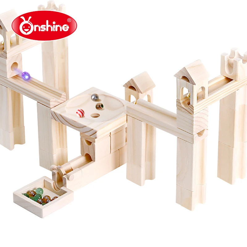 

Onshine Wooden Toy Children Genuine Wooden Marble Track Wooden Blocks Children's Educational Assembling Ball Construction Blocks