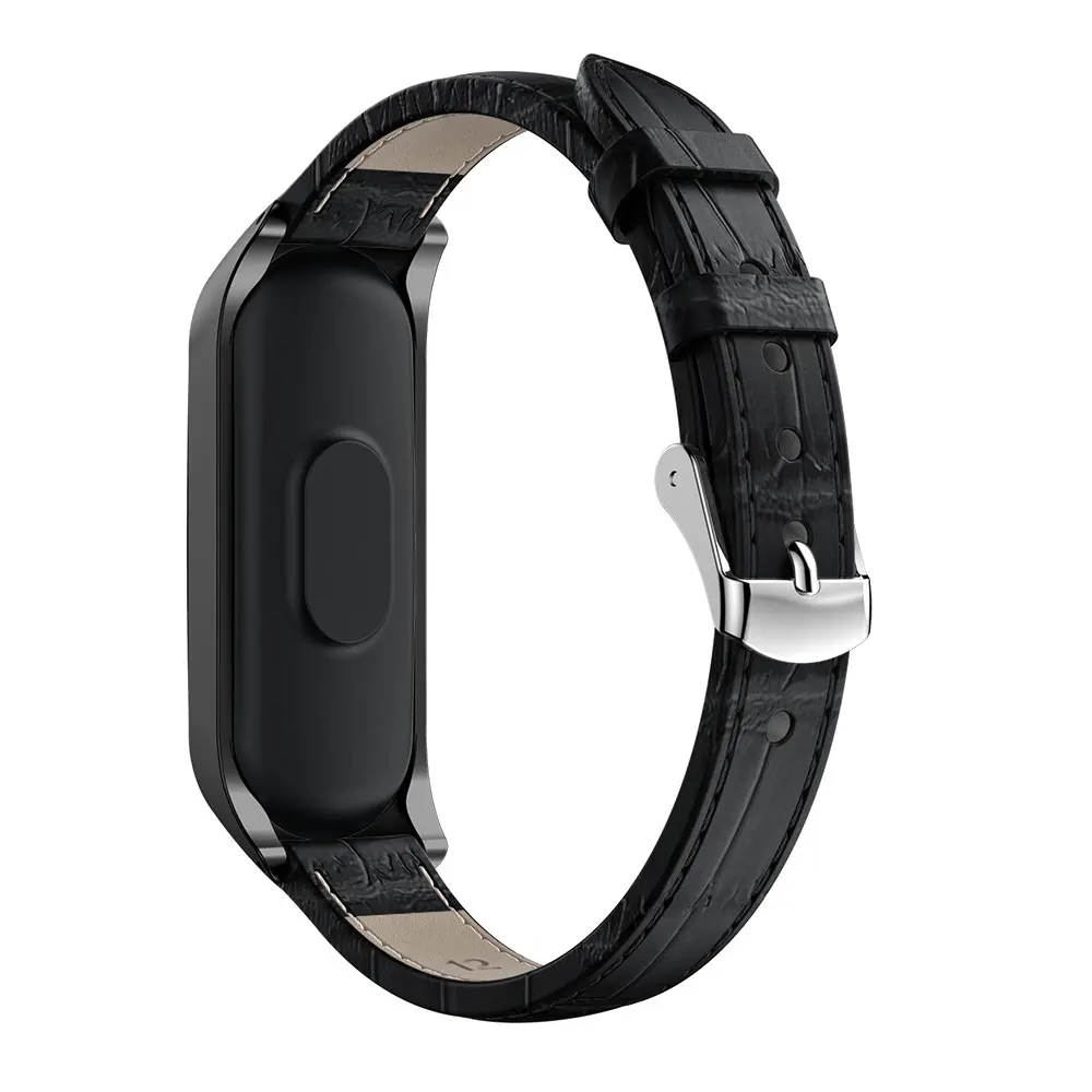 Ремешок из натуральной кожи с узором «крокодиловая кожа» для Xiaomi mi 3 mi Band 3 с металлической рамкой чехол сменный ремешок для наручных часов - Цвет ремешка: Black