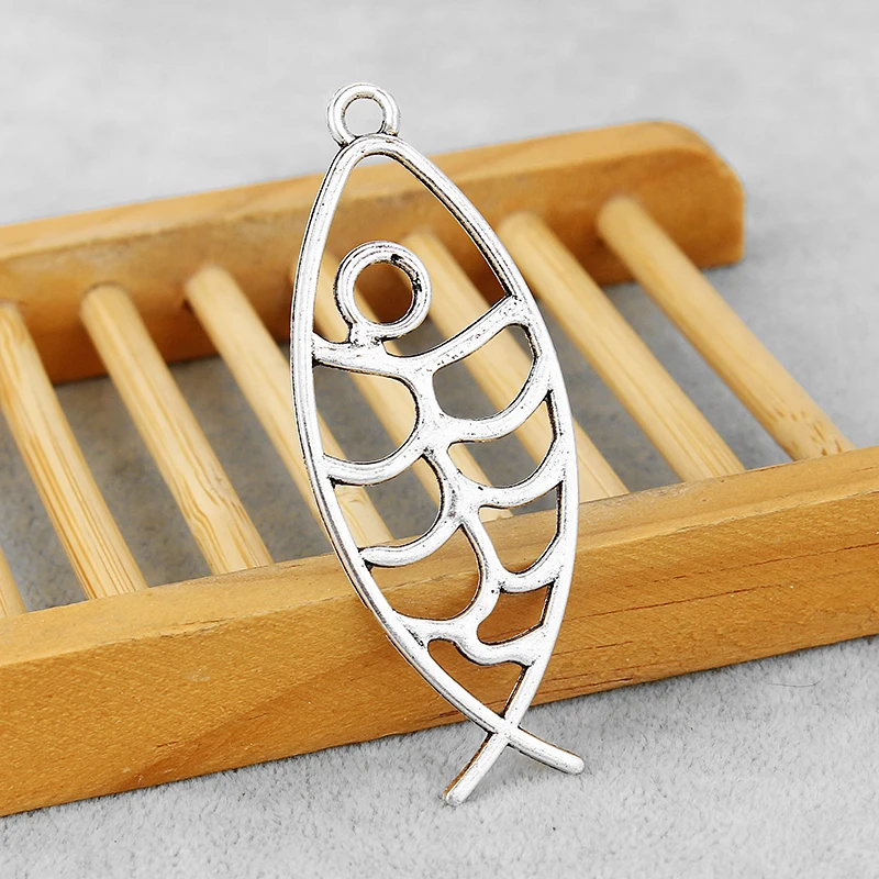 10PCS Tibetan Silver Large Hollow Open Fish  Charms Pendants for DIY Jewelry Necklace Making Findings 69x26mm