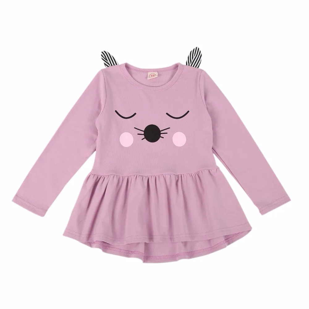 

Baby Dress Girl Kids Clothes Long Sleeve Cotton Cat Print Dresses Ruffles Children Princess Vestidos