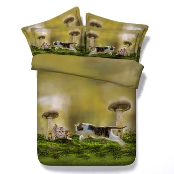 

3D Grzyb kota quilt cover set super king size duvet cover 100 cotton kids twin bed duvet cover blanket cover quilting pieces