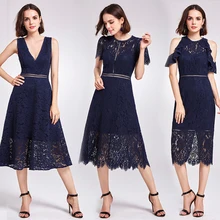 Новое Поступление Коктейльные платья Ever Pretty AS05921NB женские Дешевые трапециевидные кружевные платья с коротким рукавом и вырезами размера плюс Скромные Вечерние платья