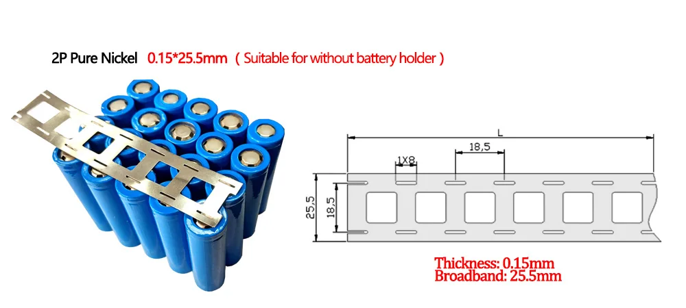 18650 2P никелевые полосы 0,15*25,5 мм никелированная лента высокой чистоты для 18650 комплект литиевых батарей соединения сварки никеля полосы