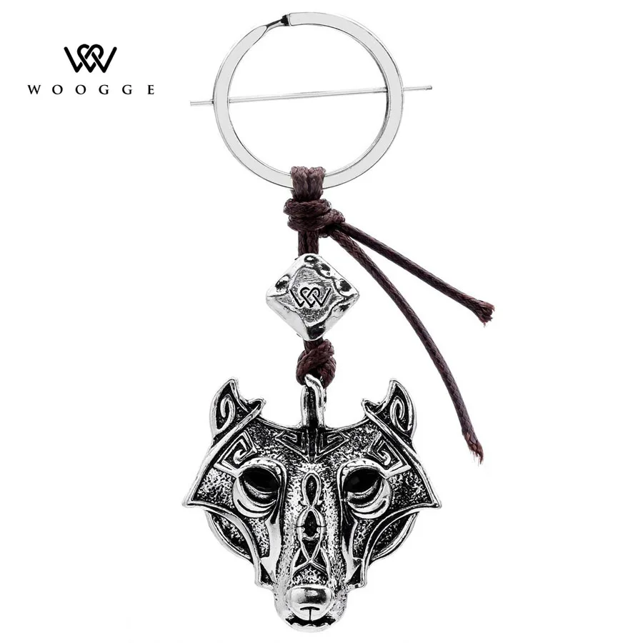 

2018 Fashion Jewelry New Unique 3 Colors Gothic Norse Viking Runes Metal Crystal Wolf Head Pendant Key Chains For Women
