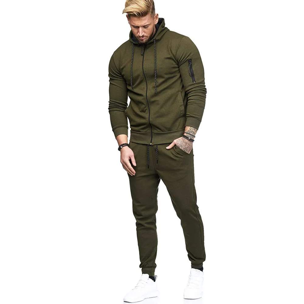 

Men's Autumn Patchwork Zipper Sweatshirt Top Pants Sets Sports Suit Tracksuit