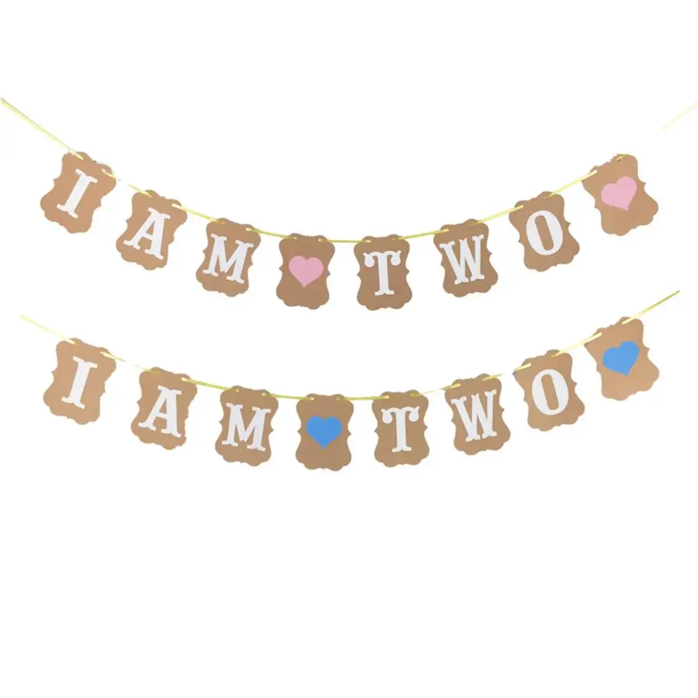 

Fashion I AM TWO Baby Boy Girl 2 Years Birthday Party Kraft Paper Banner Bunting Garland Letter & Heart
