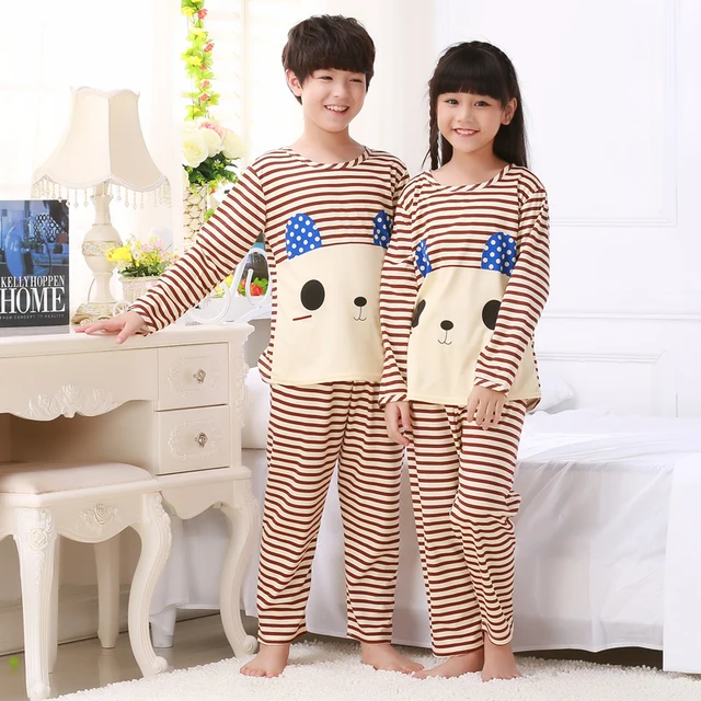 2pcs/sets 2017 Boy & Girl Pajamas Kids Printed Long Sleeve Tops+Pants