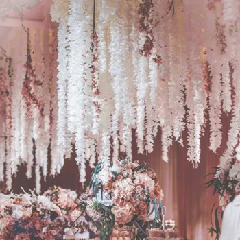 

100PCS Artificial Hydrangea Wisteria Flower For DIY Simulation Wedding Arch Square Rattan Wall Hanging Basket Can Be Extension