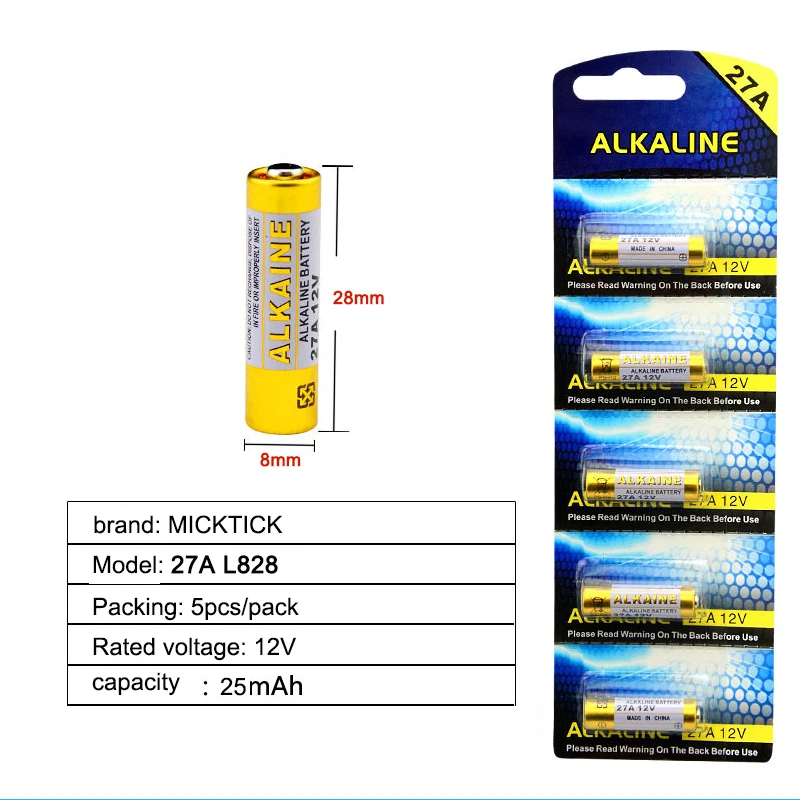 5x/карта 5 шт./лот 27A 12 В сухой щелочные батареи L828 27AE 27MN A27 для дверной звонок, автосигнализации, walkman, автомобиль пульт дистанционного управления и т. д