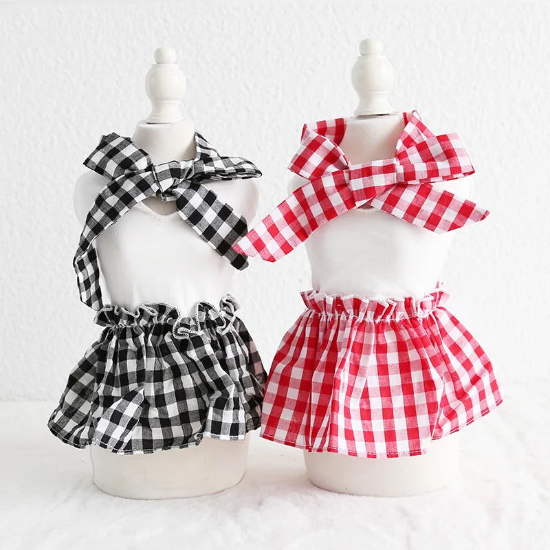 

Grid Bow Pet Dog Clothes Spring Jacket Coat Cat Dress Dog Tutu Dress Pet Dress Clothing Yorkshire terrier Teddy XS-XL