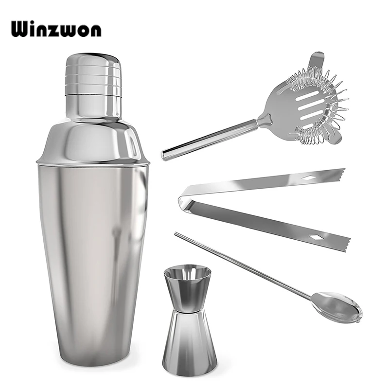 750ML Stainless Steel Cocktail Shaker With Ice Tong Mixing Spoon