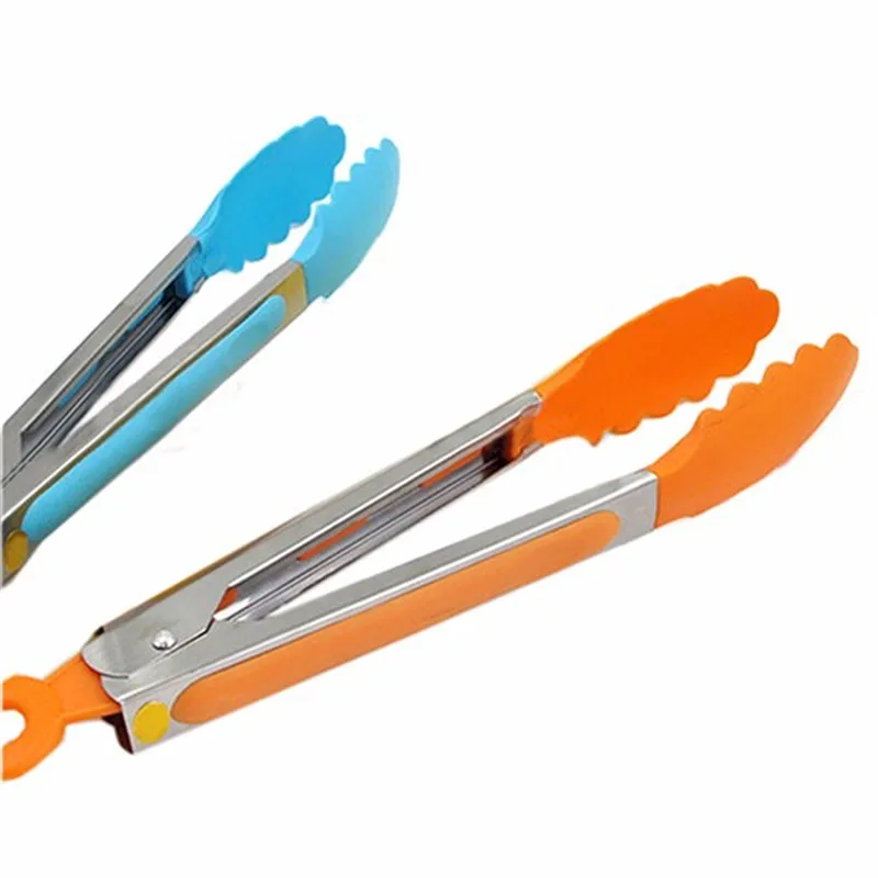 Silicone Cooking font b Salad b font Stainless Steel Handle Serving BBQ Tongs Kitchen Utensil for