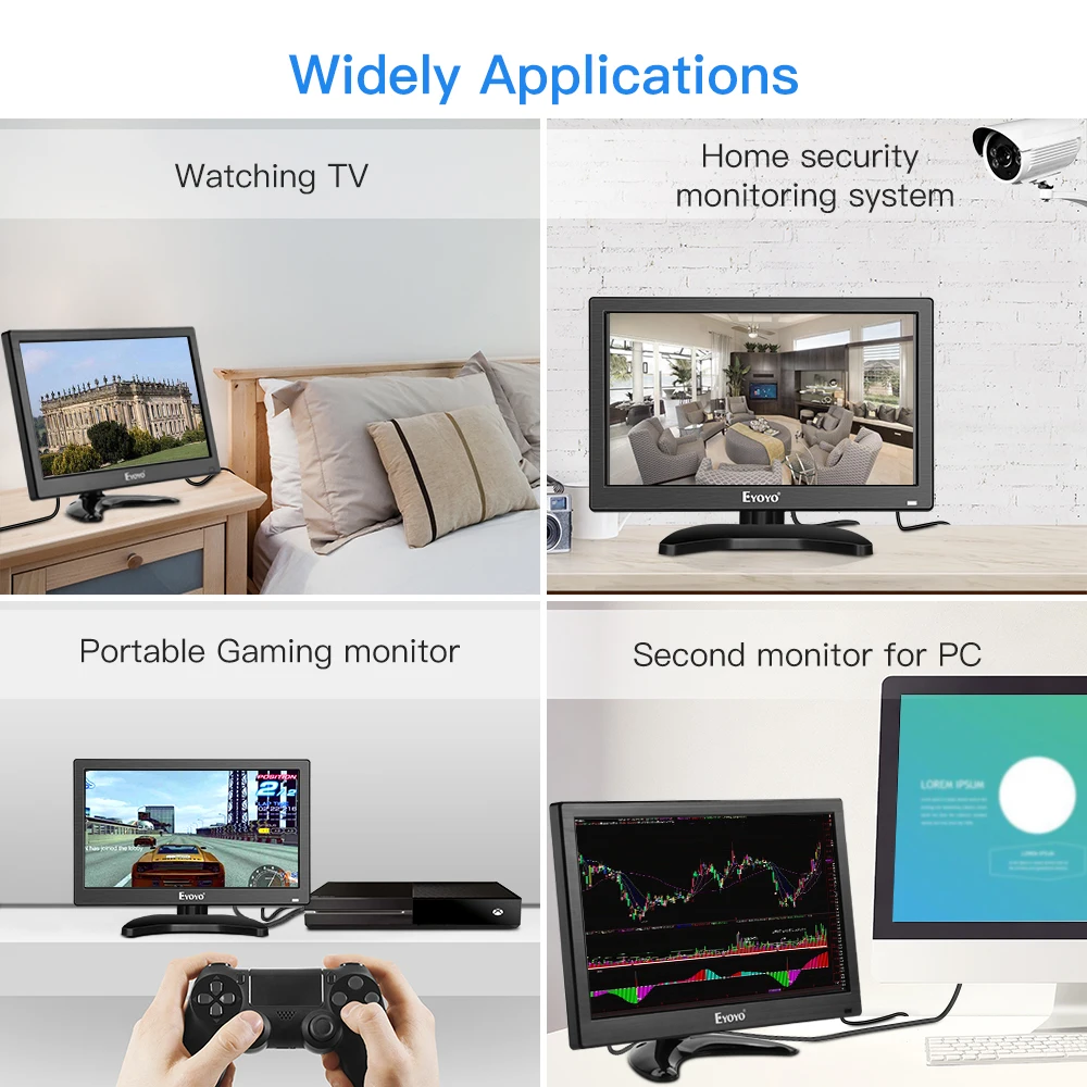 Eyoyo 12 inch EM12T 1920x1080 IPS LCD Screen Display HDMI TV Monitor Portable HDMI VGA AV 5