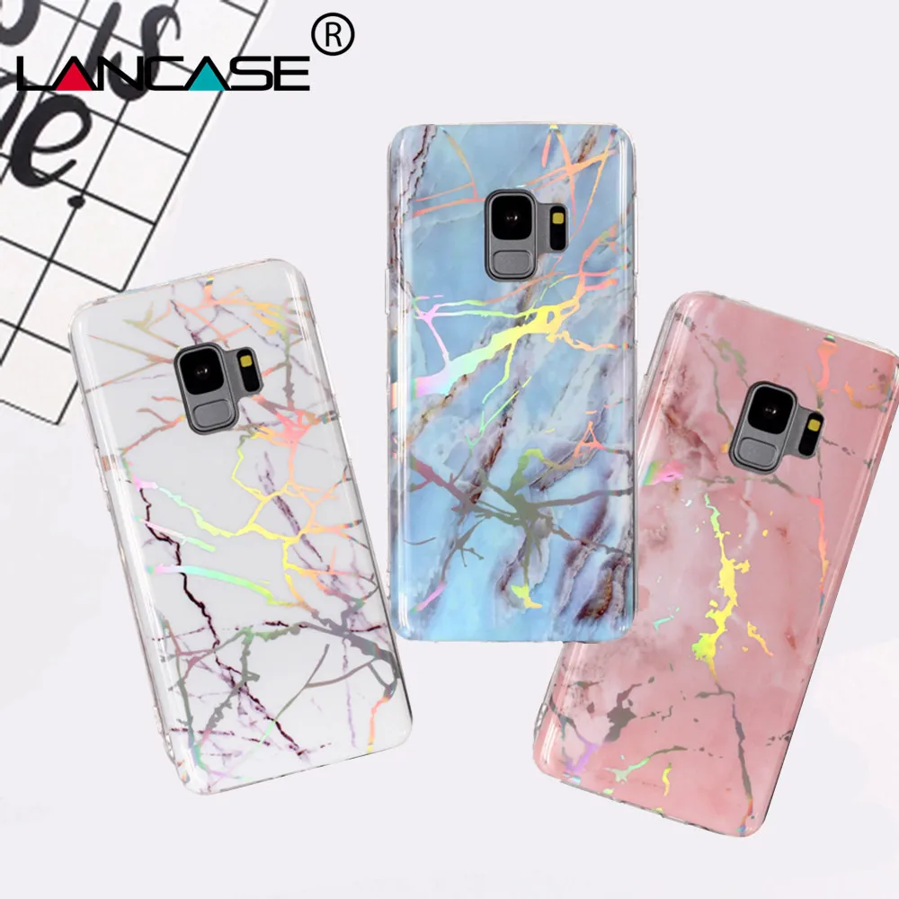 LANCASE блеск Мрамор чехол для samsung Galaxy S9 hoesje Мягкий ТПУ лазерный бесцветные плюс