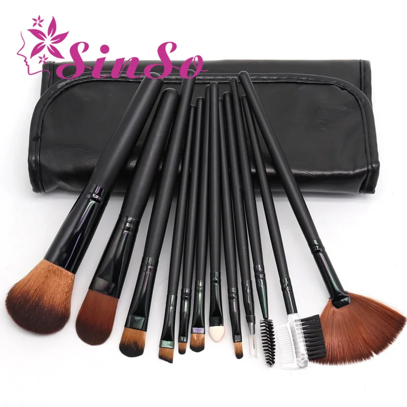 

SinSo 12pcs Professional Makeup Brushes Set High Quality Make Up Brushes Kit Face Powder Eyeshadow Eyebrow Lip Brush Tool Black