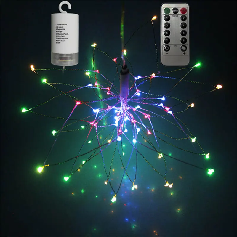 80LED Hanging Starburst Fairy Lights Battery LED Fireworks Copper Wire