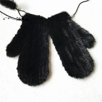 

Hot Sale Winter Gloves Women 3 Colors Knitted Mink Fur Glove With Mink Fur Trims Knitted Mink Mittens Female gift for wife