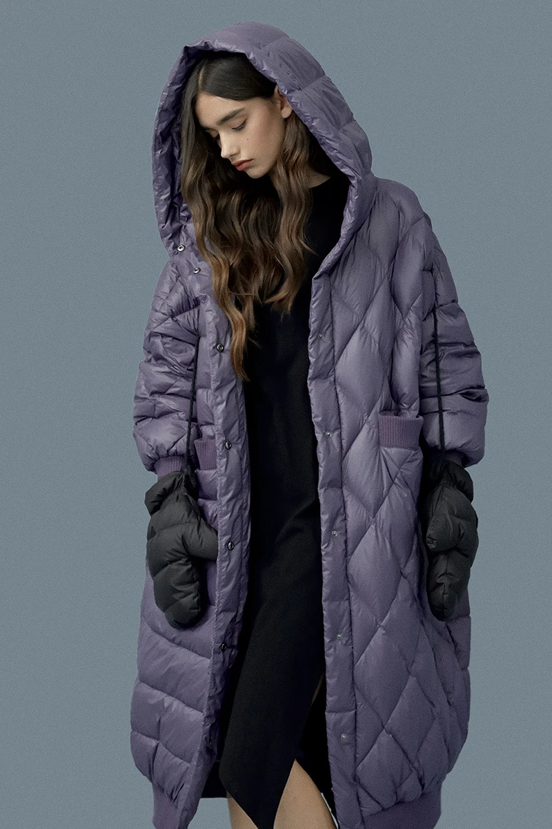 Линетт's chinoiseroy, зимний дизайн, Женский Короткий Ультра свободный, х-длинный, с капюшоном, белый утиный пух, пальто, куртки, верхняя одежда