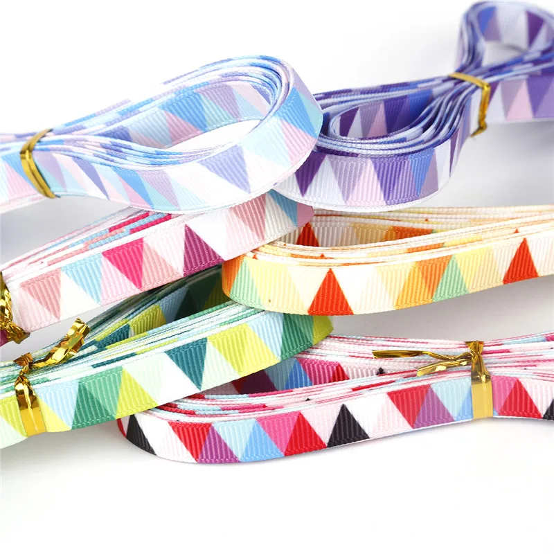 

New Arrival 10mm Multi Color Option Geometric Pattern Grosgrain Ribbon Packing Tape Handmade for DIY Gift Wrap Accessories Craft