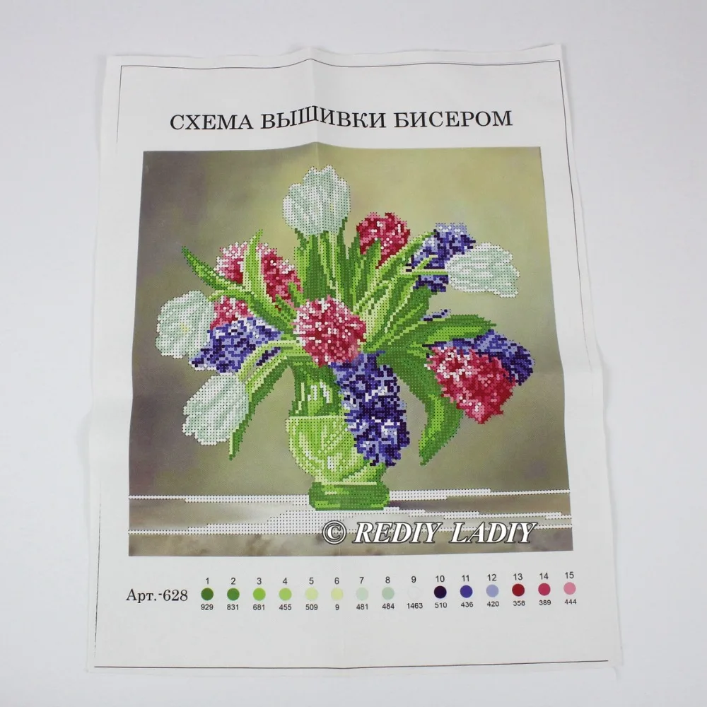 30x30 см с точным принтом хрустальные бусины вышивка наборы цветы вазой рукоделие