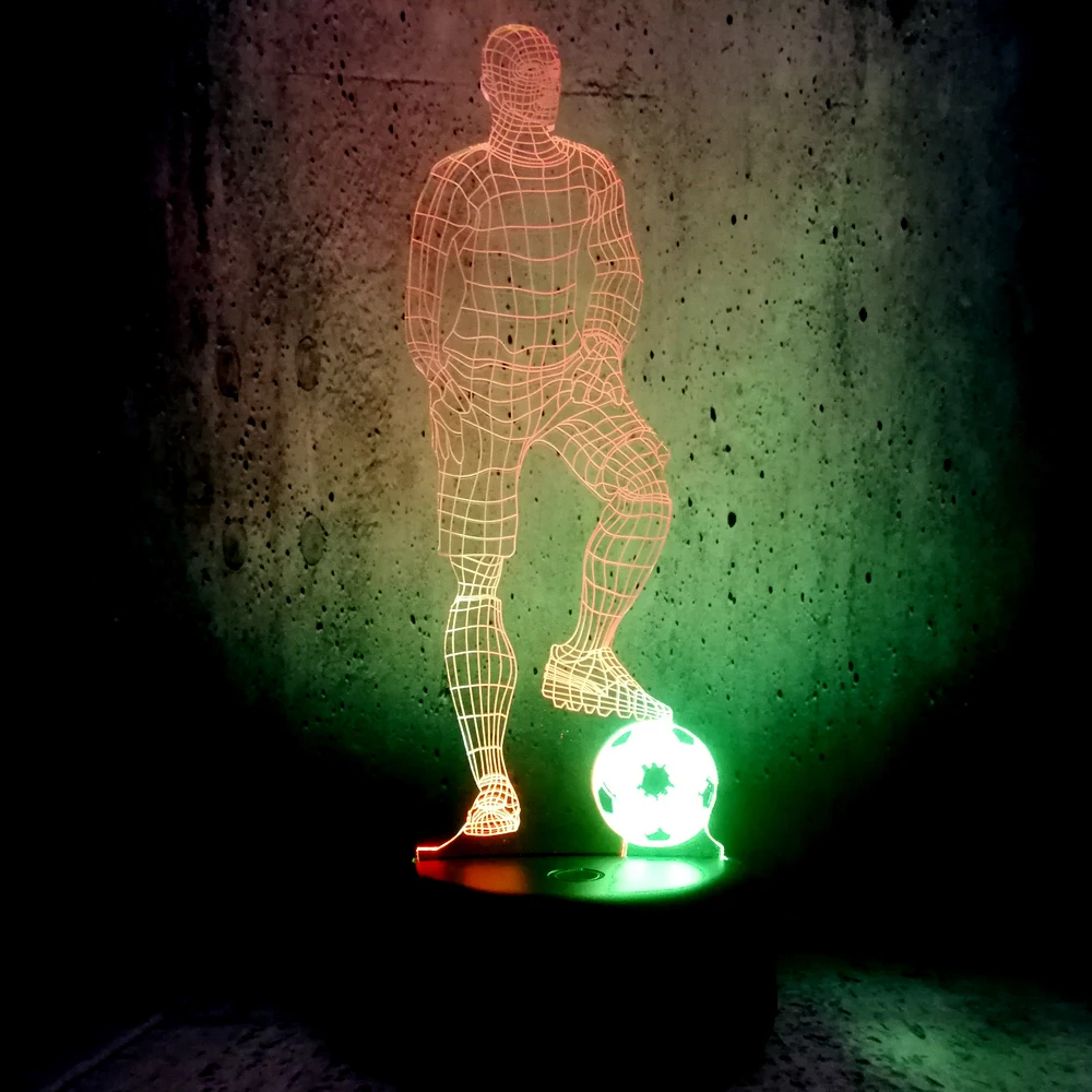 Новинка 3D лампа смешанного цвета Футбол человек USB ночной Светильник настроение