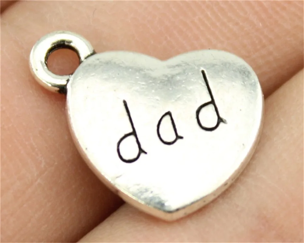 WYSIWYG 4pcs 15x18mm Pendant Dad Heart Double Sided Dad Heart Charm
