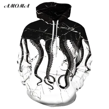 

AMOMA Unisex Realistic 3d Digital Print Pullover Hoodie Hooded Sweatshirt Crack Octopus