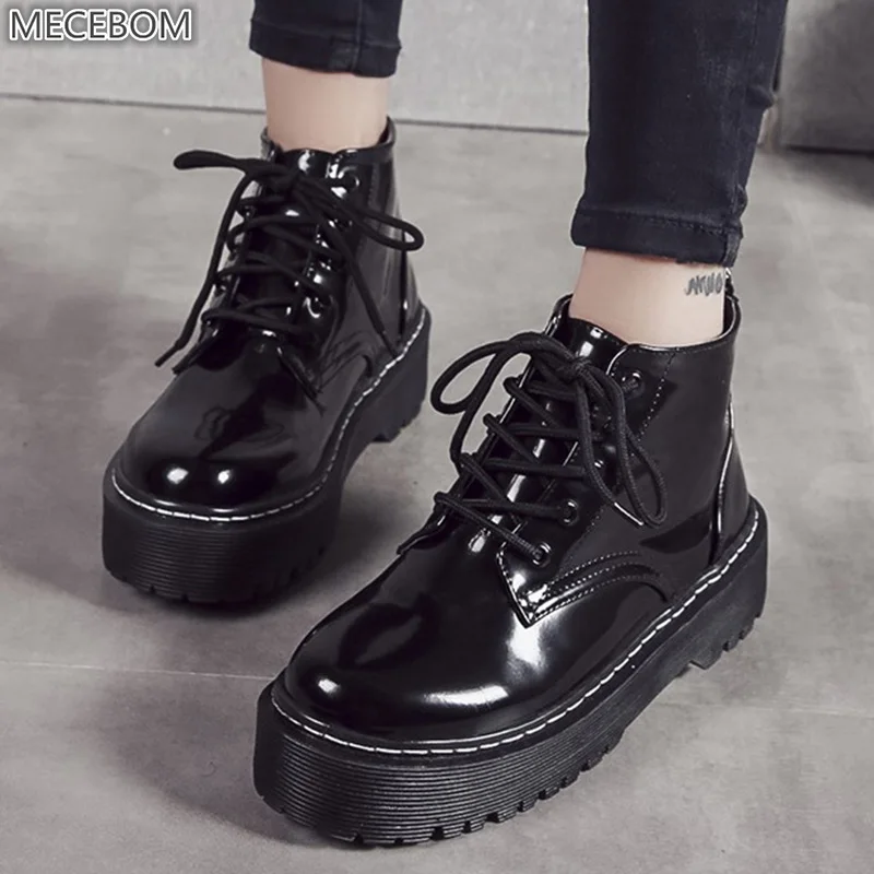 

Mecebom C86W Casual Winter Warm Women Rain Boots leather Snow Flats Heel Platform Female Motorcycle Shoes Ankle Tenis Feminino