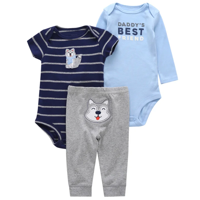 Newborn Baby Boy Girl Clothing Set For Unisex Bodysuit Clothes Suit Cotton Short Sleeve Infant Playsuit Ropa Bebes Jumpsuit - Цвет: Тёмно-синий