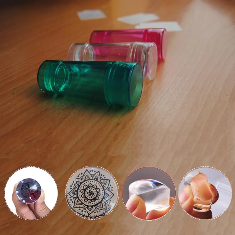 

1Pcs 2 Size double head transparent Stamper with Cap + Scraper Nail Art Clear Silicone Marshmallow Stamp Nail Stamper