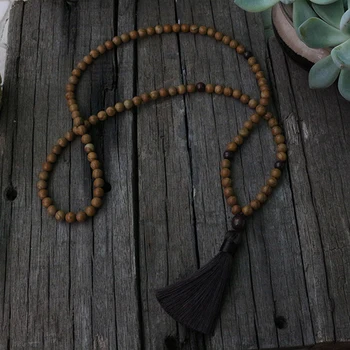

100% 8mm Natural Beads, Wood Grain Sandstone, Flower Red Jasper,JapaMala,Necklace,108 Count Mala With Mantra Style Marker Beads