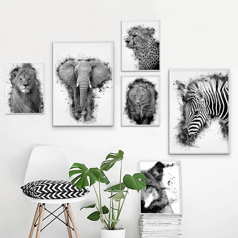 

Lion Zebra Elephant Bear Leopard Nordic Poster Art Prints Modern Wall Art Canvas Painting Wall Pictures For Living Room Decor