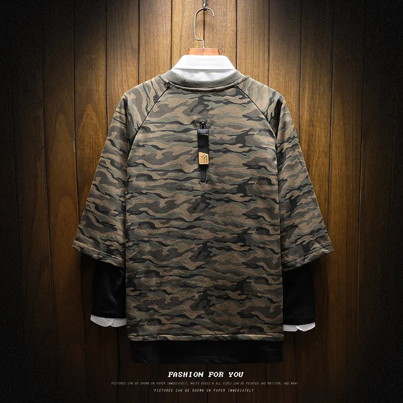 new spring autumn 2018 men o-neck false two piece set hoodies casual Japanese style loose plus size 5XL long sleeves sweatshirts