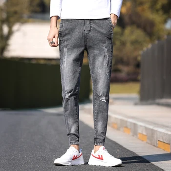 

Breaking jeans, men's figure-flattering small-leg elastic Korean tide new style of beggars,2019 winter toe-in-pants.