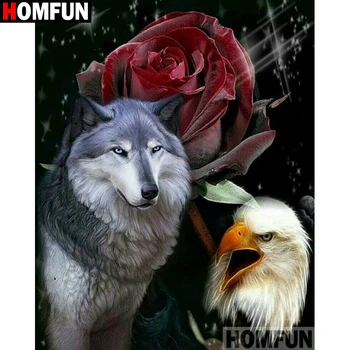 

HOMFUN Full Square/Round Drill 5D DIY Diamond Painting "Wolf eagle flower" 3D Diamond Embroidery Cross Stitch Home Decor A19007