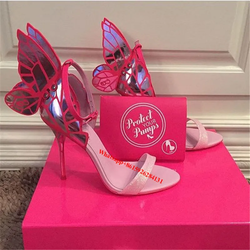 

Designer's Gladiator Butterfly Sandals Patent Leather Open Toe Metallic High Heels Women Crystal Party Dress Pumps Bridal Shoes