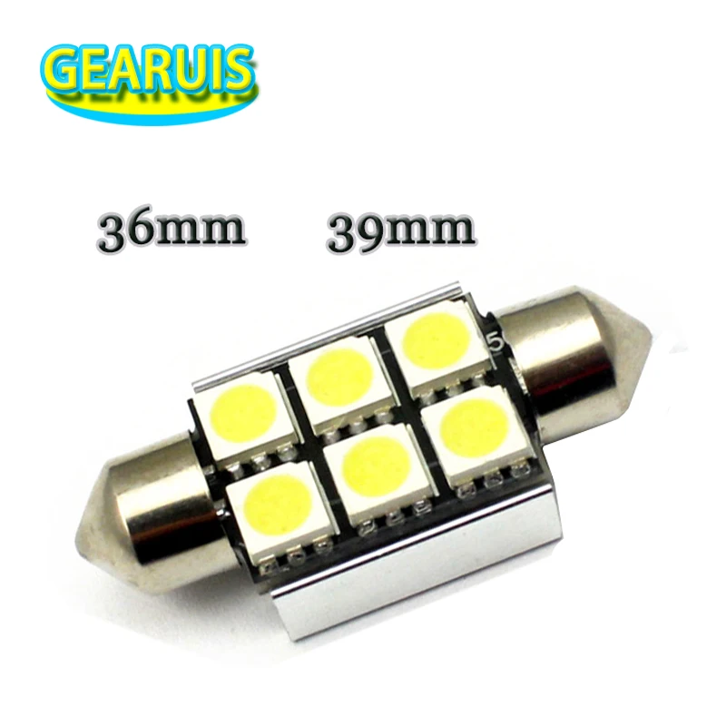 Купи 50XCanbus festoon светодиодный 36mm 39mm Festoon 6 SMD 5050 led CANBUS Dome автомобиль для Чтения номерного знака Освещение для багажа без ошибок 12V # LK18 за 2,112 рублей в магазине AliExpress