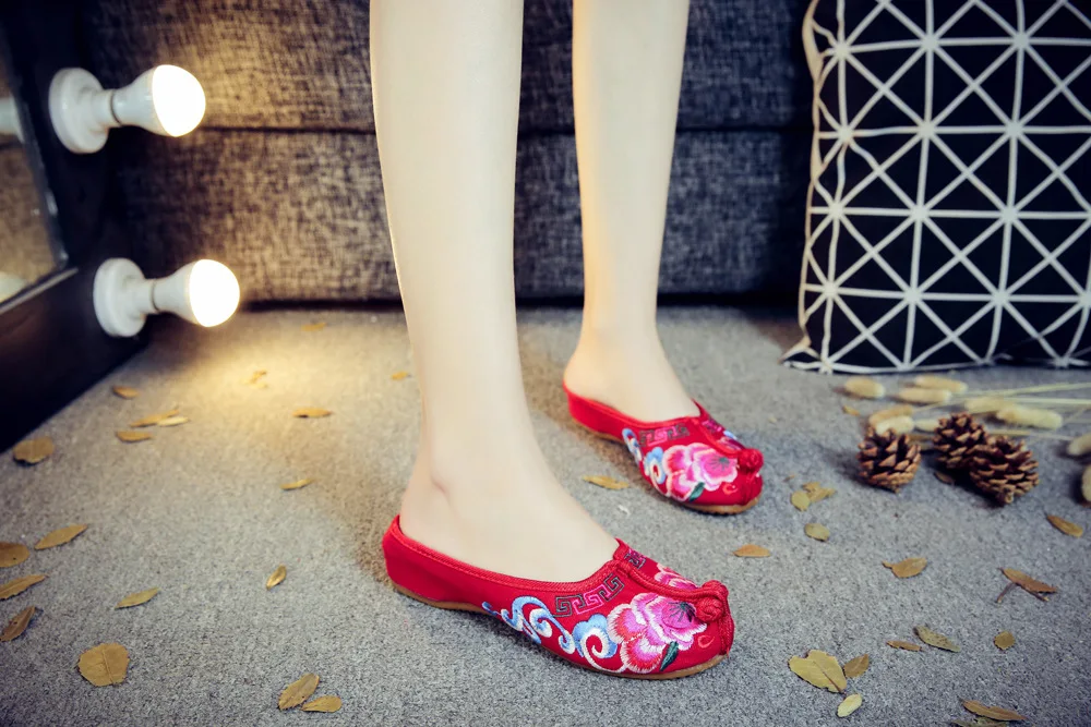 Женские летние сандалии; винтажные домашние женские тапочки с вышивкой в стиле «Старый Пекин»; повседневная женская мягкая обувь; Mujer; большой размер 40