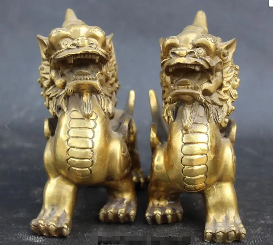

fafa8800126<< Chinese Bronze Exorcise evil spirits kylin Kirin Chi-Lin Kilin Qilin pair Statue