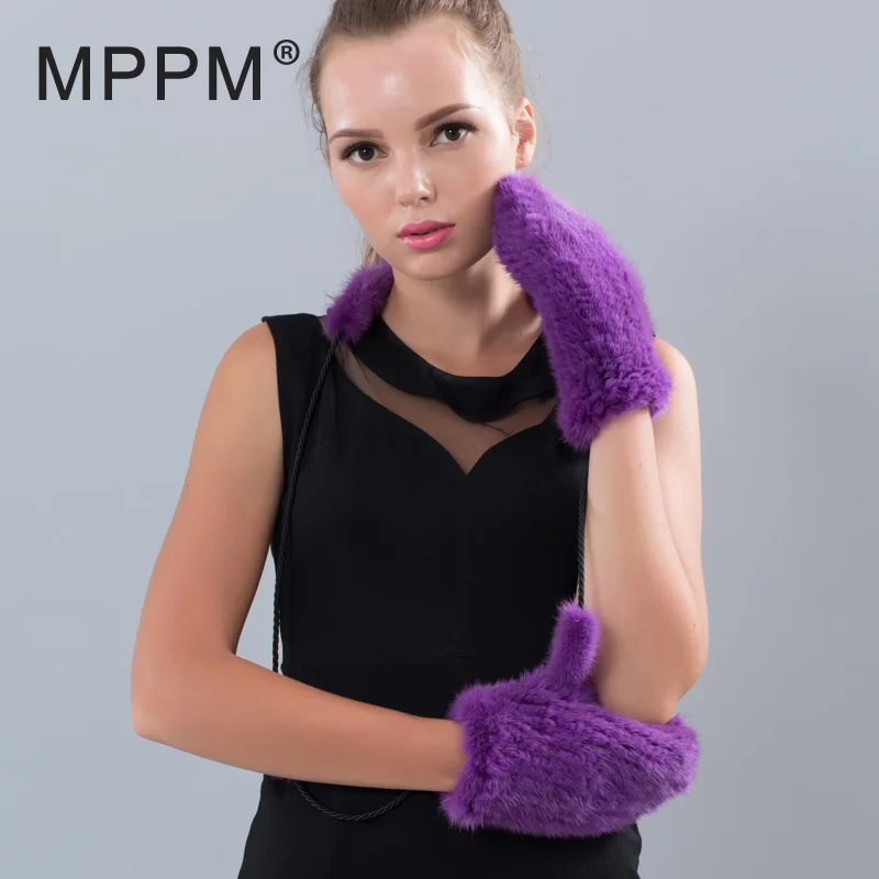 MPPM теплые варежки из меха норки перчатки для женщин 2017 натуральные вязаные