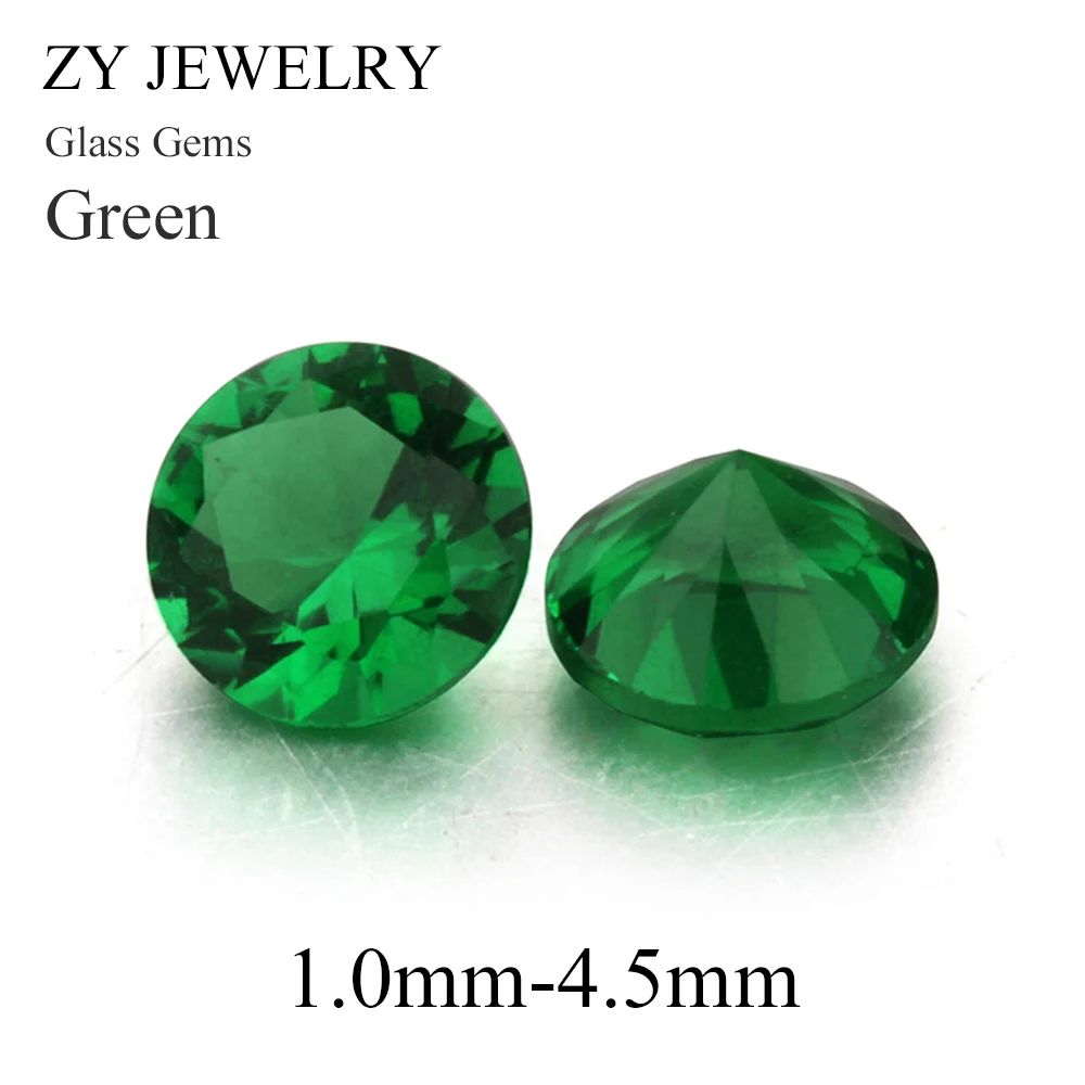 

1000pcs 1.0~4.5mm Green Color Round Shape Machine Cut Loose Green Glass Stone Synthetic Gems For Jewlry