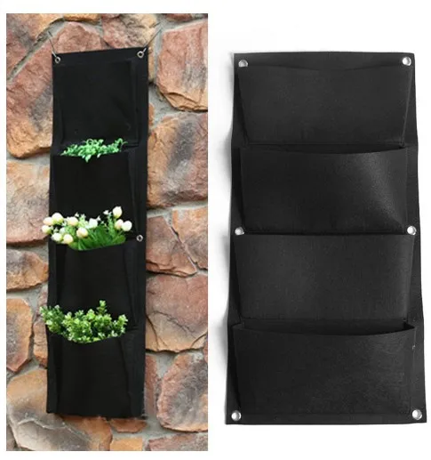 4 Pockets Black Indoor Outdoor Hanging Planter Bag Wall Mounted 4 Pockets Black Indoor Outdoor Hanging Planter Bag Wall Mounted Plant Vertical Garden Decor Pocketgarden In Flower Pots Planters From Home On