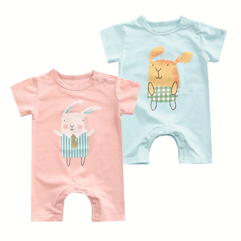 

2018 Newborn romper infant clothes cartoon kitten rabbit short sleeved boxer Romper baby climbing clothing summer