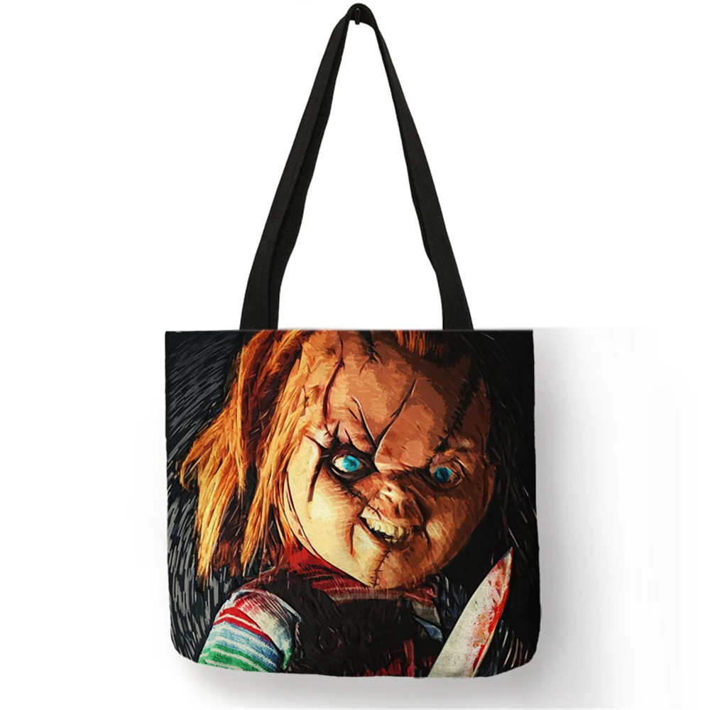 Customized Horror Movie Chucky Print Tote Bag Women Men Fabric Handbags